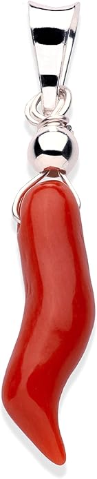 Ciondolo portafortuna con corno in corallo rosso del Mediterraneo