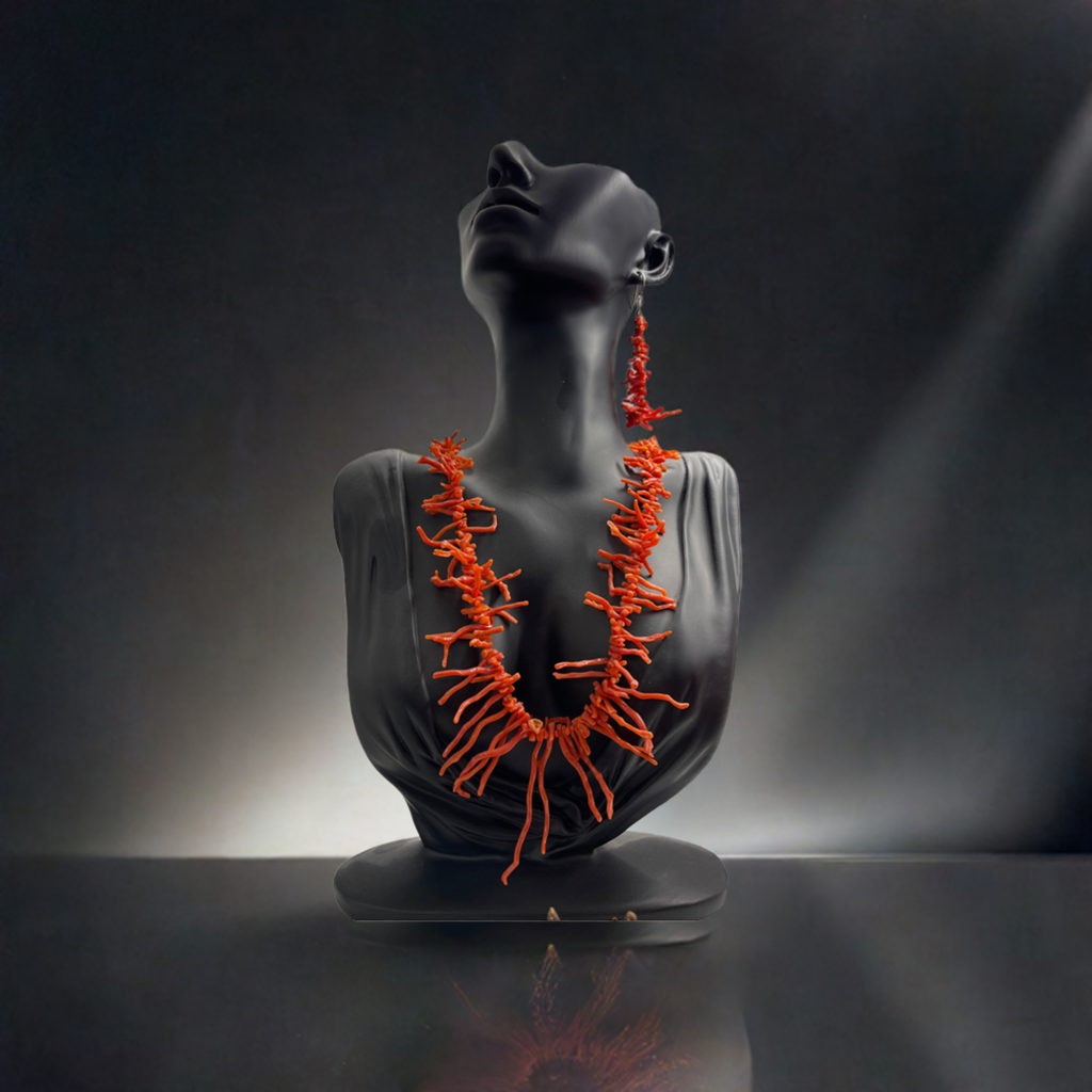 Orecchini frangia in corallo rosso del Mediterraneo