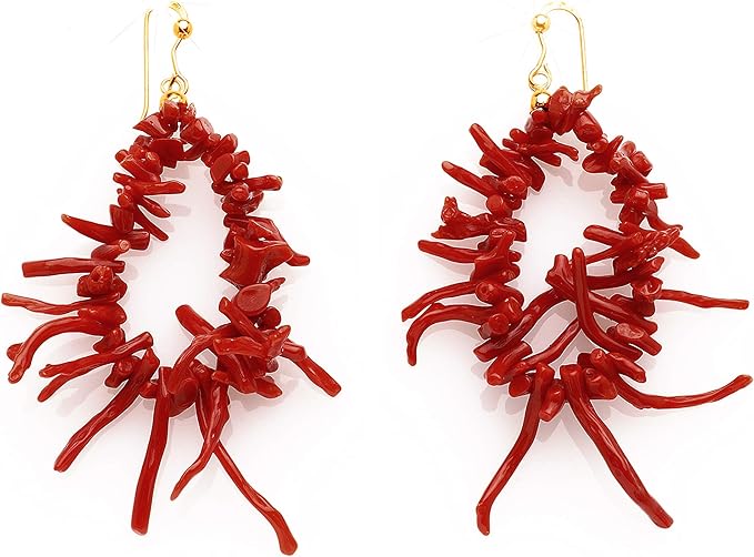 Orecchini frangia in corallo rosso del Mediterraneo